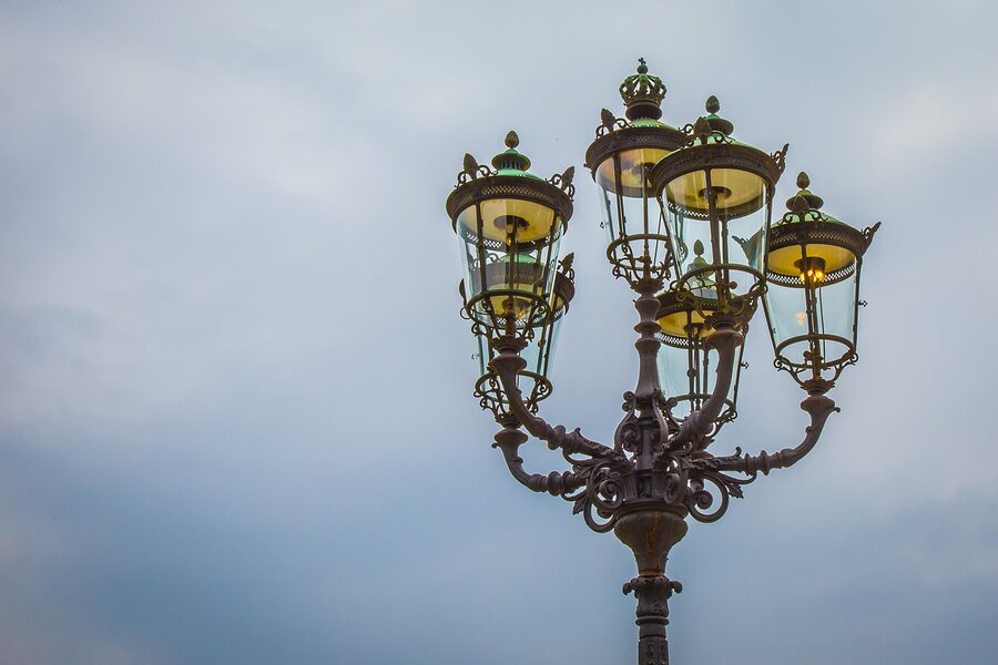 Lantern outside the Kurhaus on the Baden-Baden promenade at night