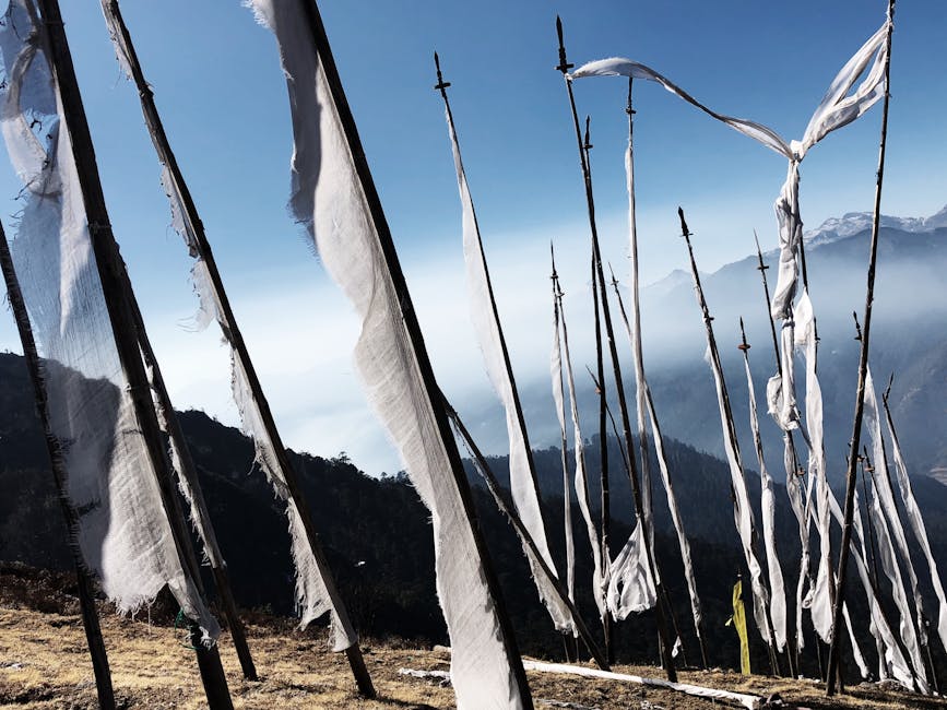 Buddhist prayer flags on a hillside in Paro, Bhutan