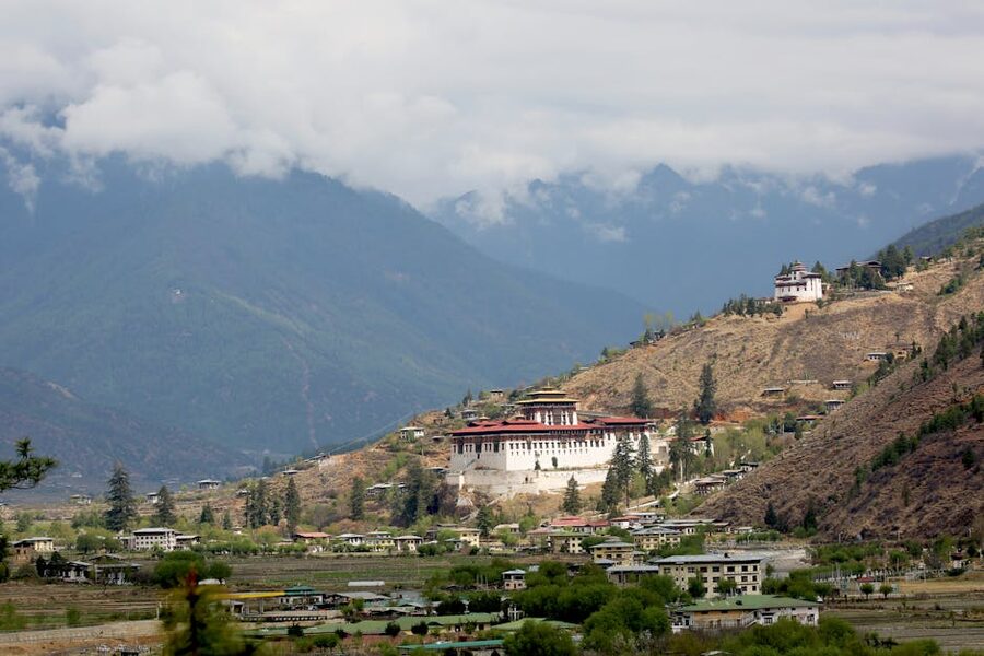 Paro Valley with Rinpung Dzong and surrounding mountains