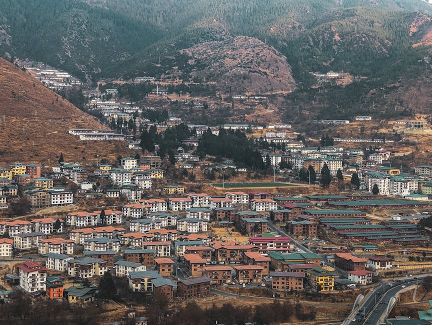 Aerial view of Thimphu city in the Bhutan mountains