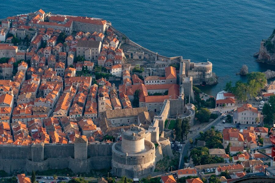 Aerial view of Dubrovnik Old Town and city walls