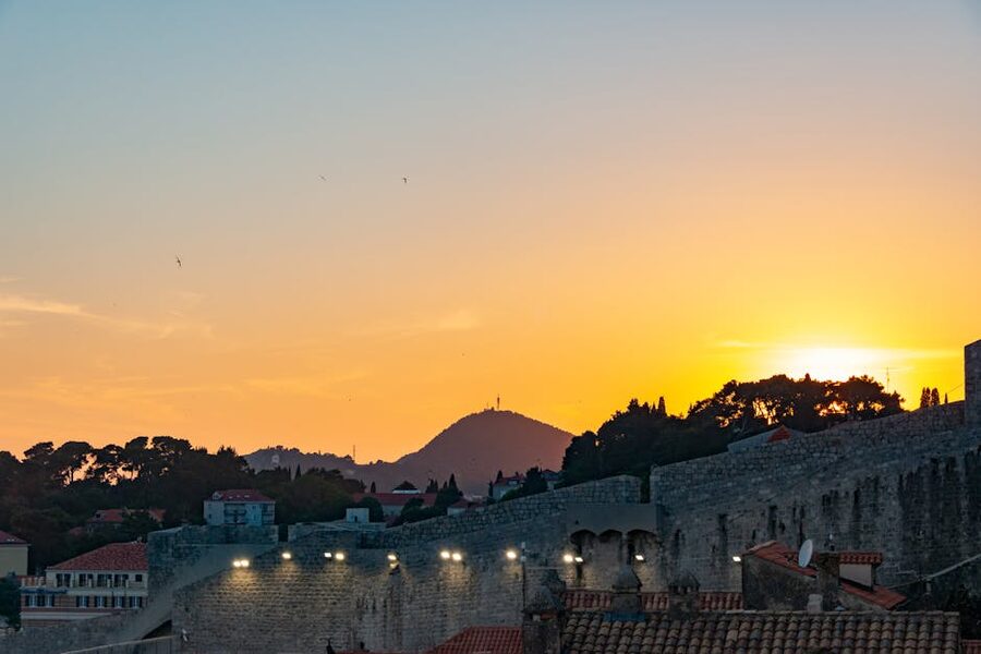 Sunset view from the Dubrovnik city walls, Croatia