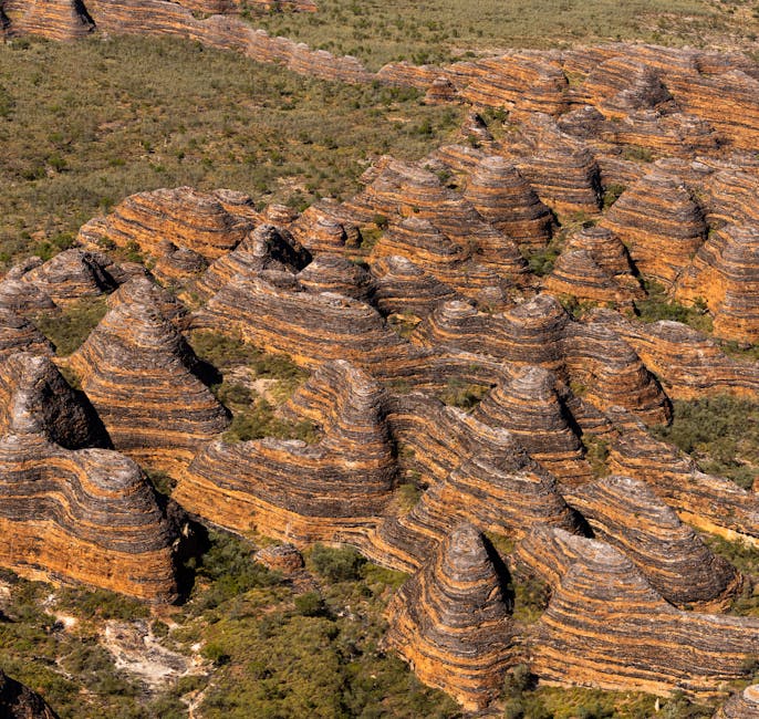 Aerial view of the Bungle Bungle Range showing distinctive striped beehive domes