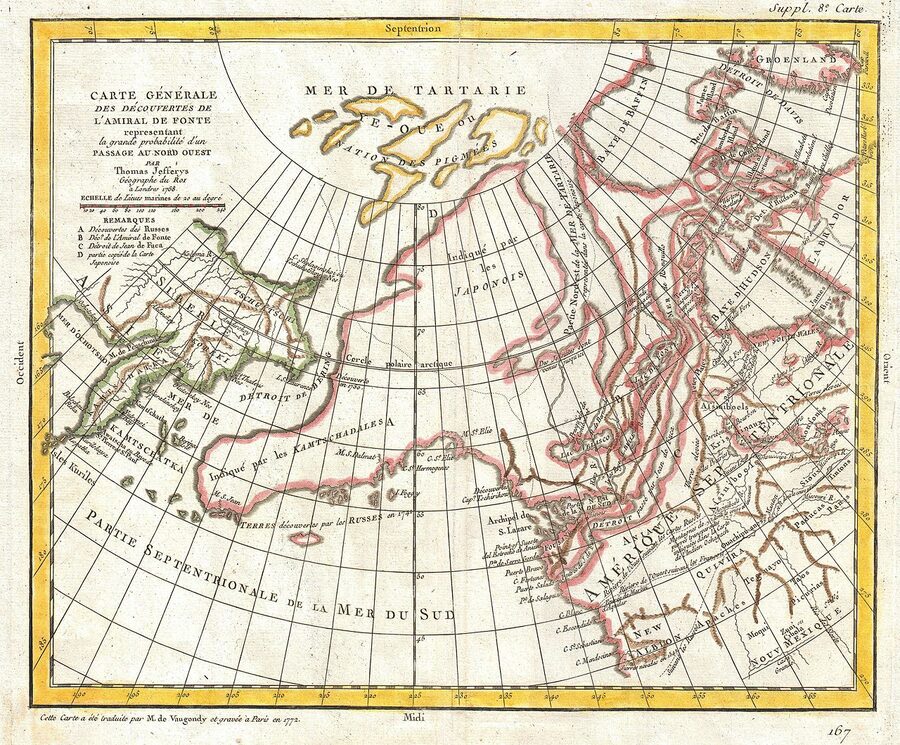 Antique 1772 map of the Northwest Passage