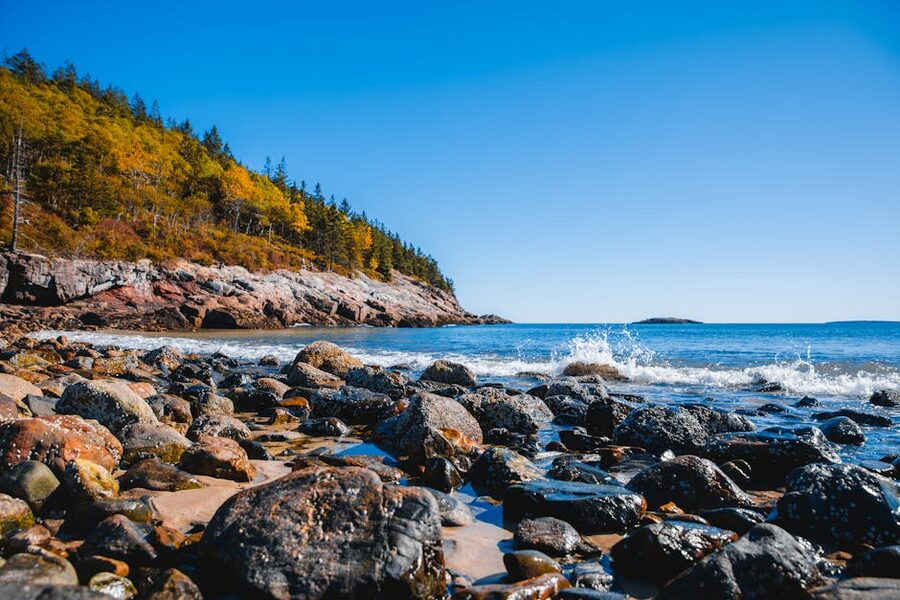 Rocky coastal landscape in Bar Harbor Maine