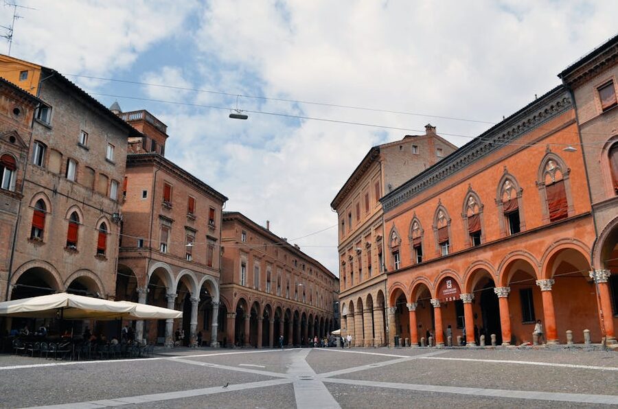 Historic arcades in the centre of Modena, Italy