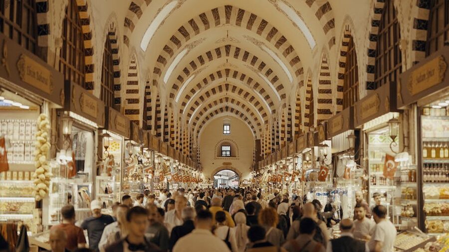 Crowds of shoppers exploring the Grand Bazaar in Istanbul