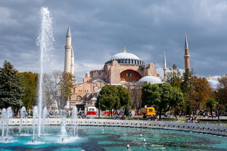 Hagia Sophia exterior in Istanbul with the central fountain in front