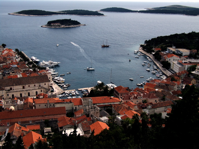 Hvar harbour and the Pakleni Islands seen from above