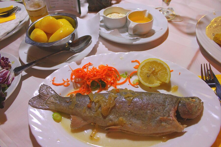Forelle blau with parsley potatoes, brown butter and horseradish