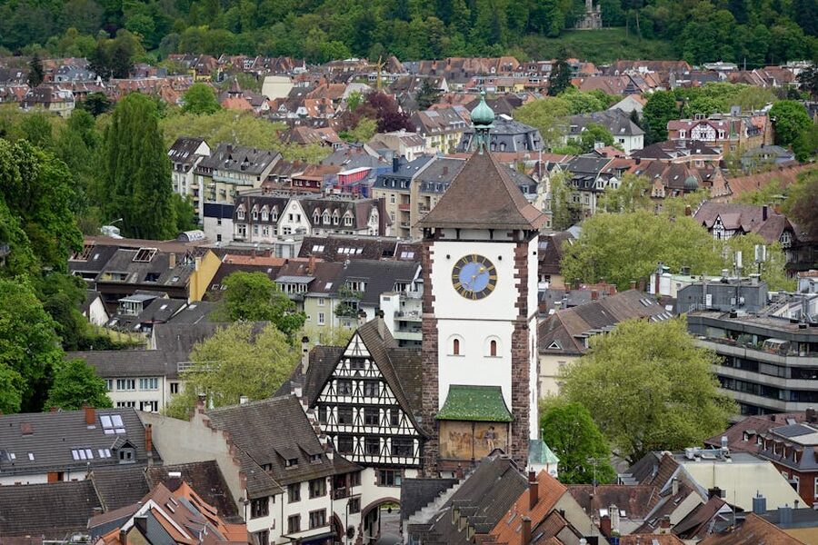 Aerial view of Freiburg im Breisgau old town