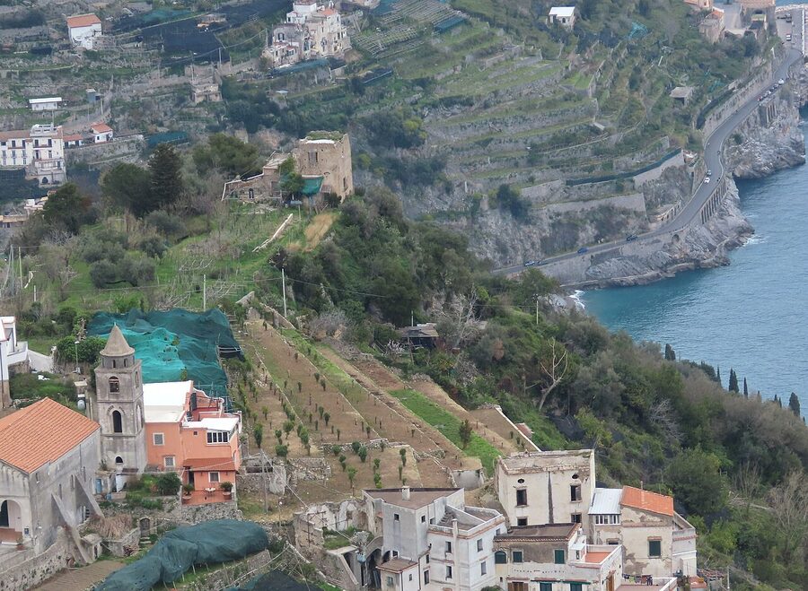 The Amalfi Coast SS163 winding along the cliffs