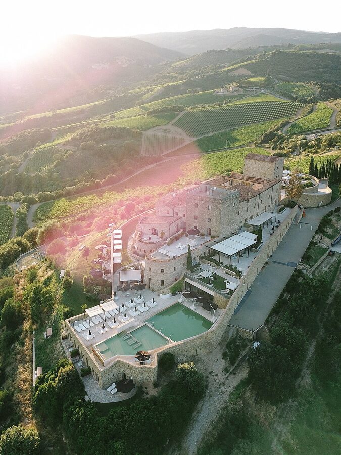 Castello di Velona on its hilltop in the Val d'Orcia