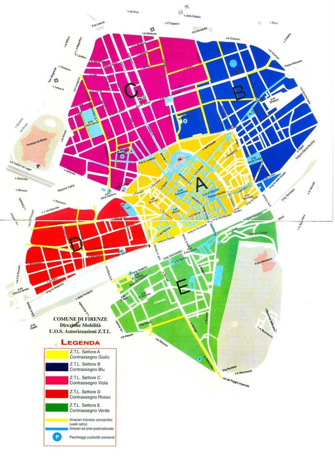 A map showing the Florence ZTL restricted traffic zone