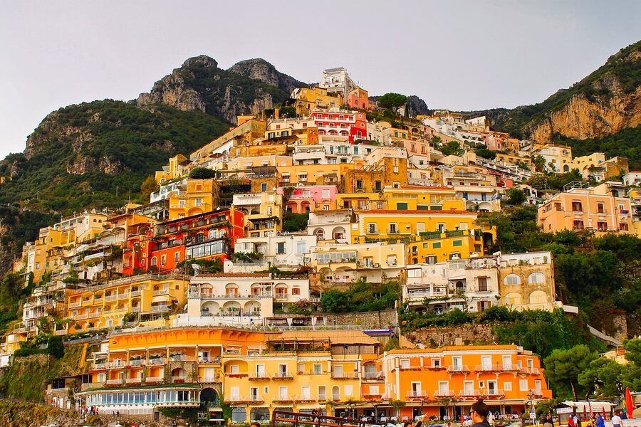 The colourful houses of Positano on the Amalfi cliffs