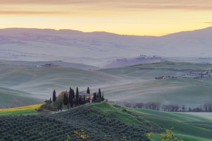 A sunrise over the Val d'Orcia in Tuscany