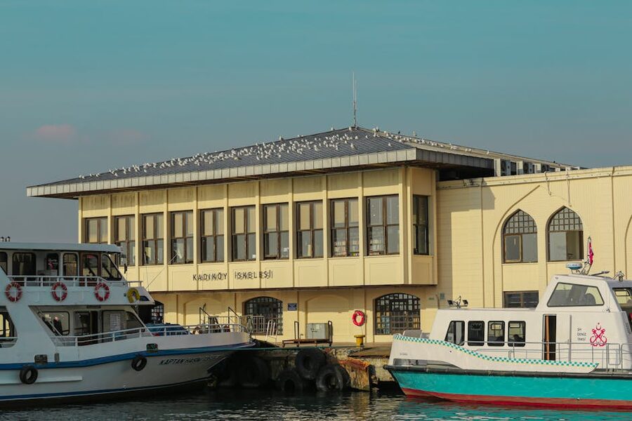 Kadikoy ferry pier on the Asian side of Istanbul with passenger ferries