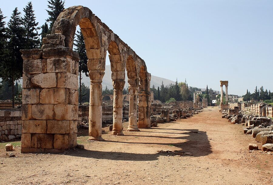 Cardo Maximus colonnade at Anjar, the Umayyad ruins in Lebanon's Bekaa Valley