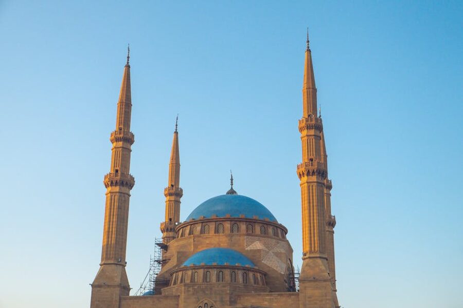 Mohammad Al-Amin Mosque under a clear blue sky in downtown Beirut, Lebanon