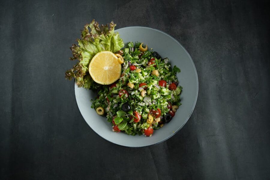 Lebanese tabbouleh salad with parsley, tomatoes, and lemon