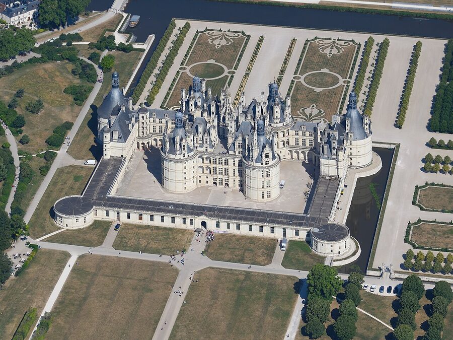 Aerial view of Chateau de Chambord from the southeast