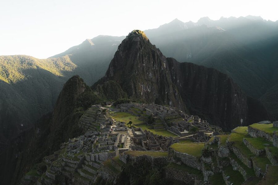 Machu Picchu at sunrise viewed from the classic overlook