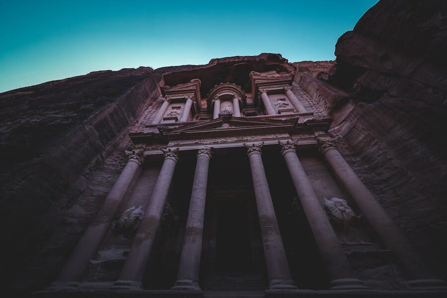 The Treasury at Petra in Jordan, viewed from the Siq