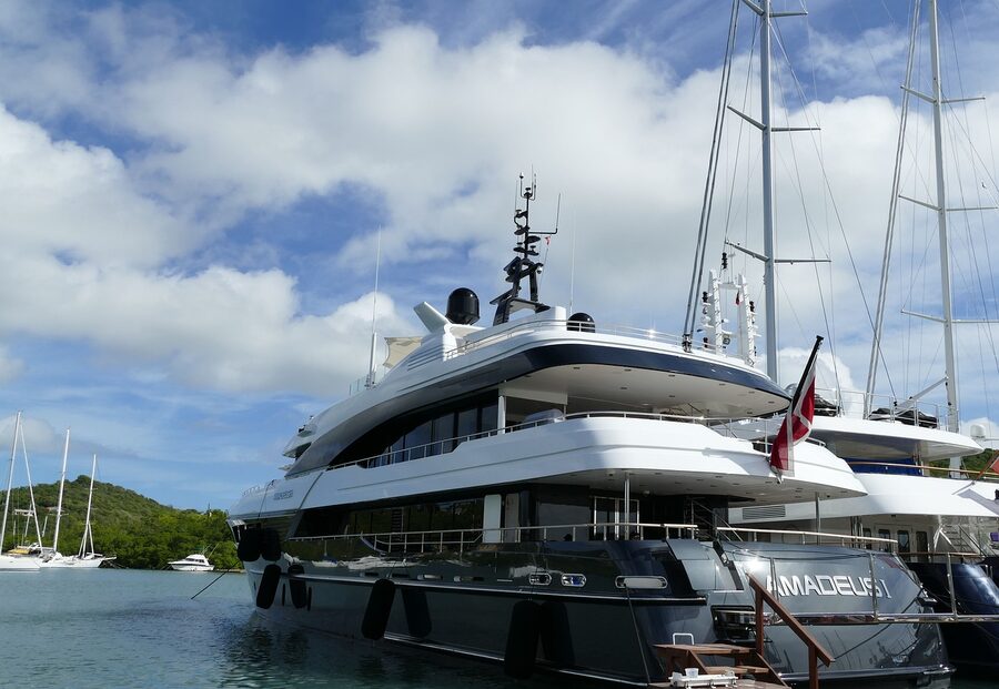 A sailing yacht in port at Antigua, Caribbean