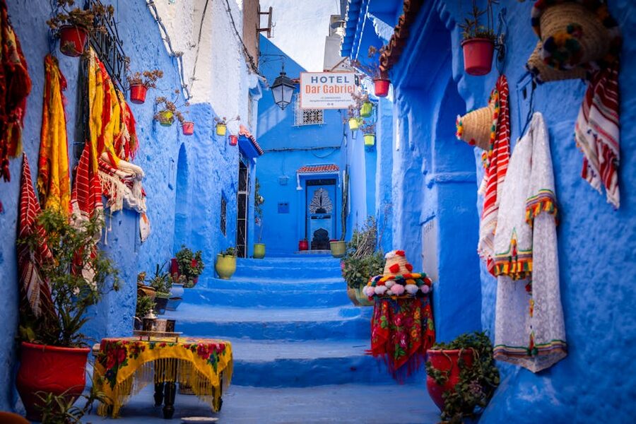 A blue-painted alley in Chefchaouen, the blue city
