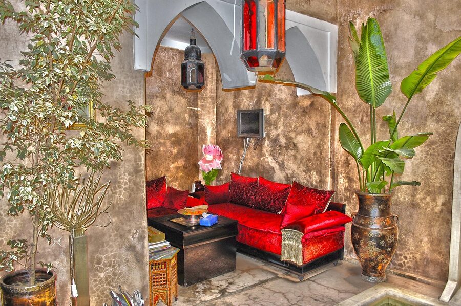 Traditional riad courtyard with reflecting pool in Marrakech