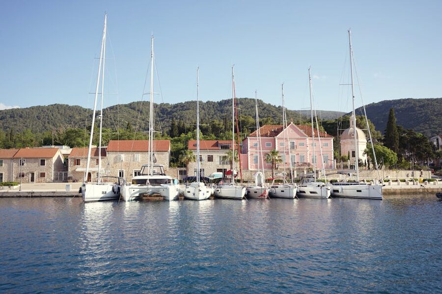 Yachts docked at Stari Grad marina on Hvar, Croatia