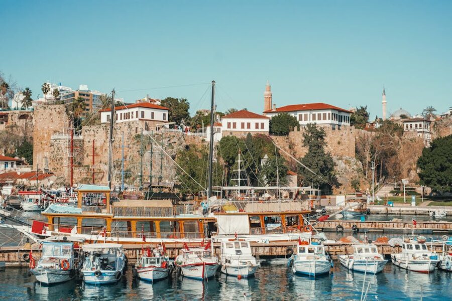 Boats docked in Antalya old harbour