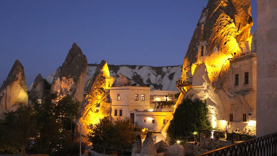 Cappadocia cave village landscape with rock formations