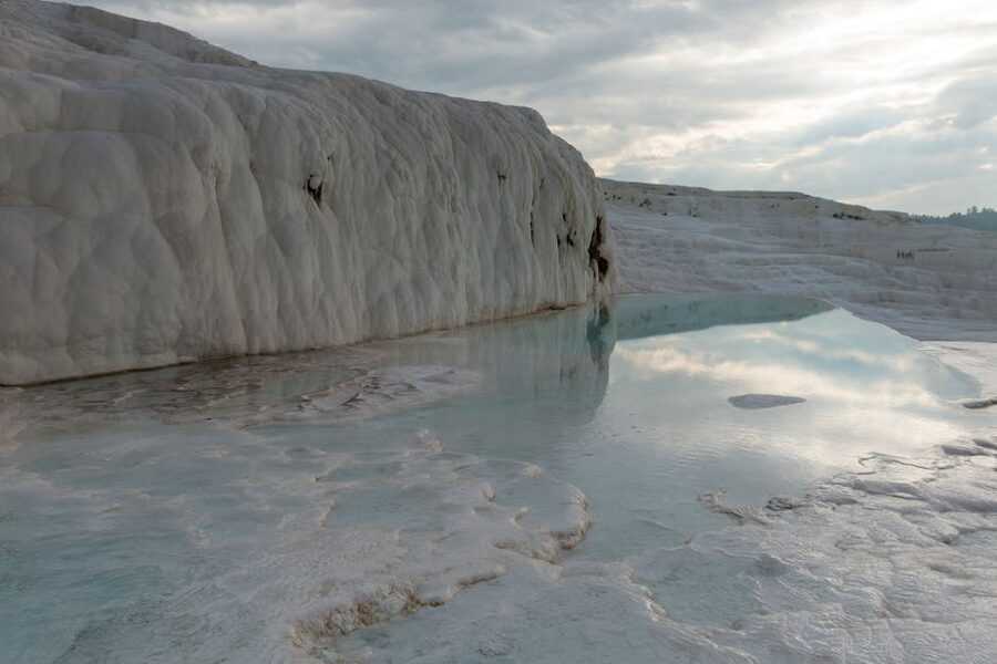 Pamukkale travertine pools reflecting the sky